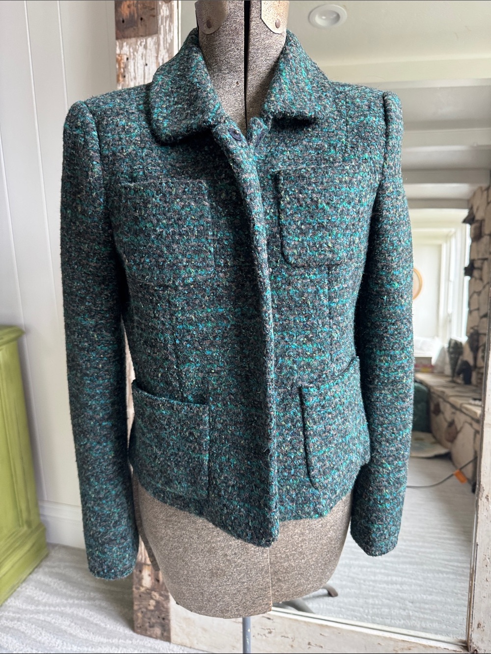 Ann Taylor Teal & Charcoal Tweed Blazer